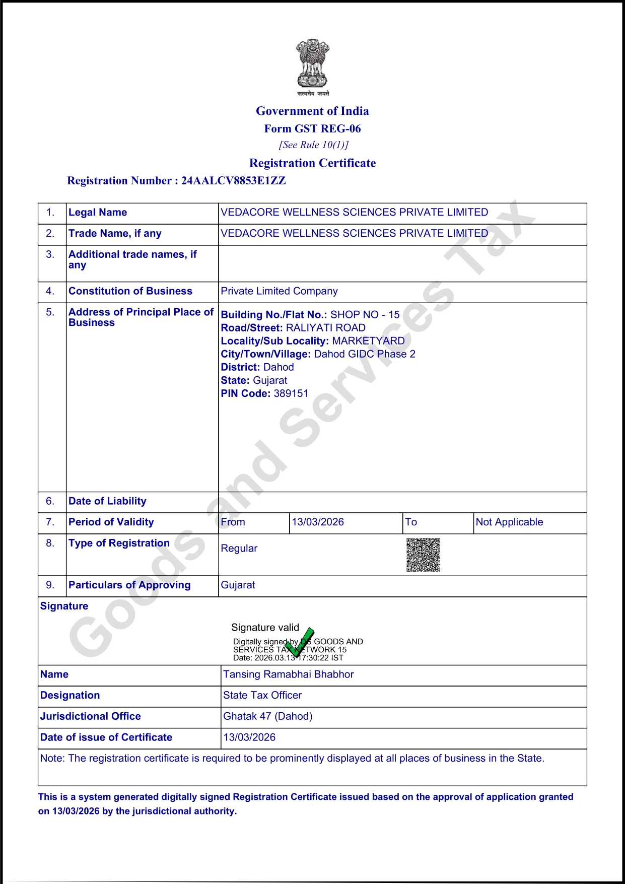 Registration Certificate